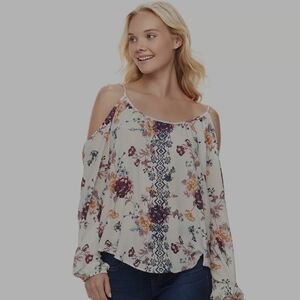 Junior's XS Rewind Floral Lace Blouse - Cream and Navy